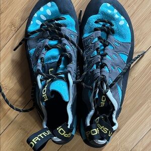 La Sportiva Teal and Black Climbing Shoes